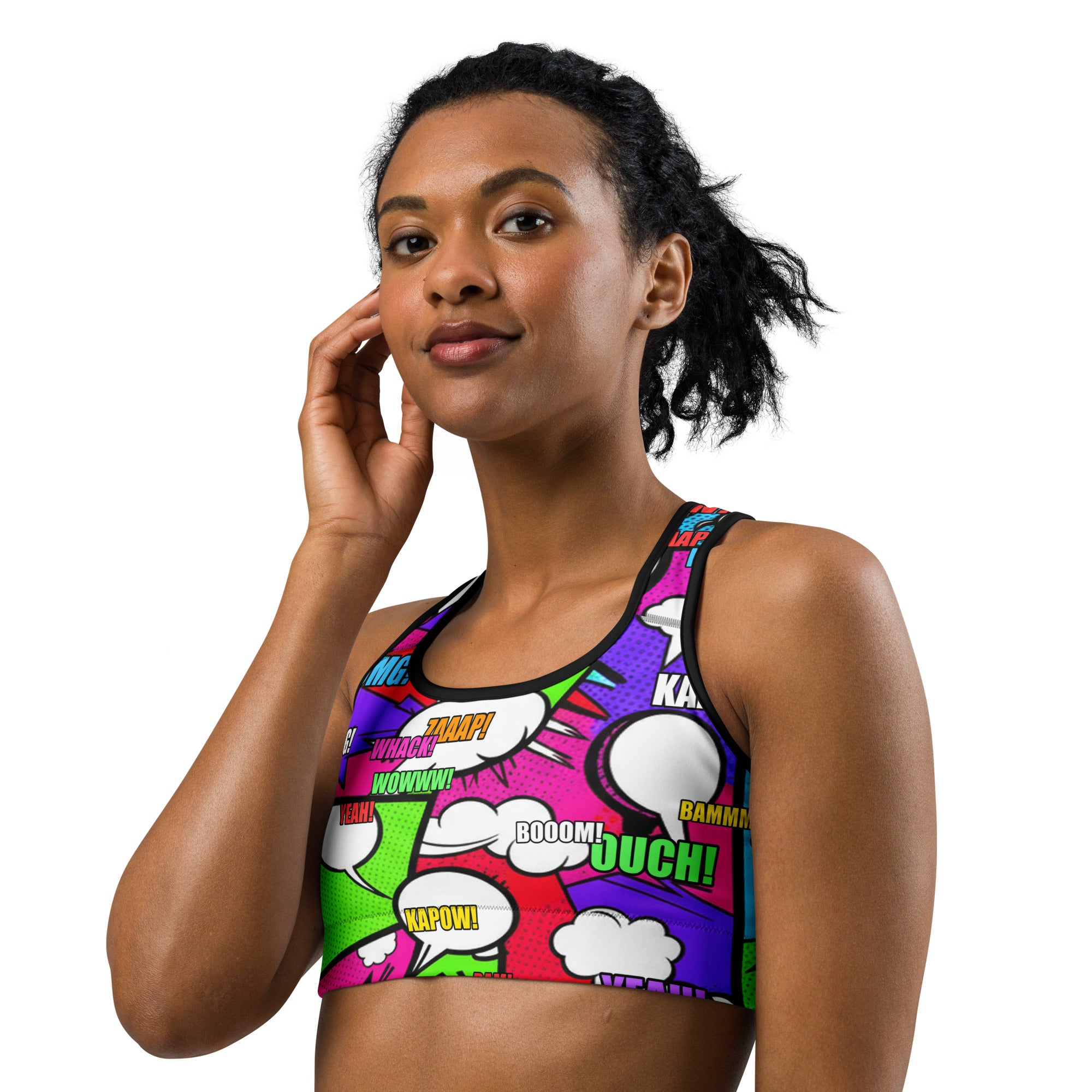 Comic Pop Neon Pink Sports Bra | GearBunch