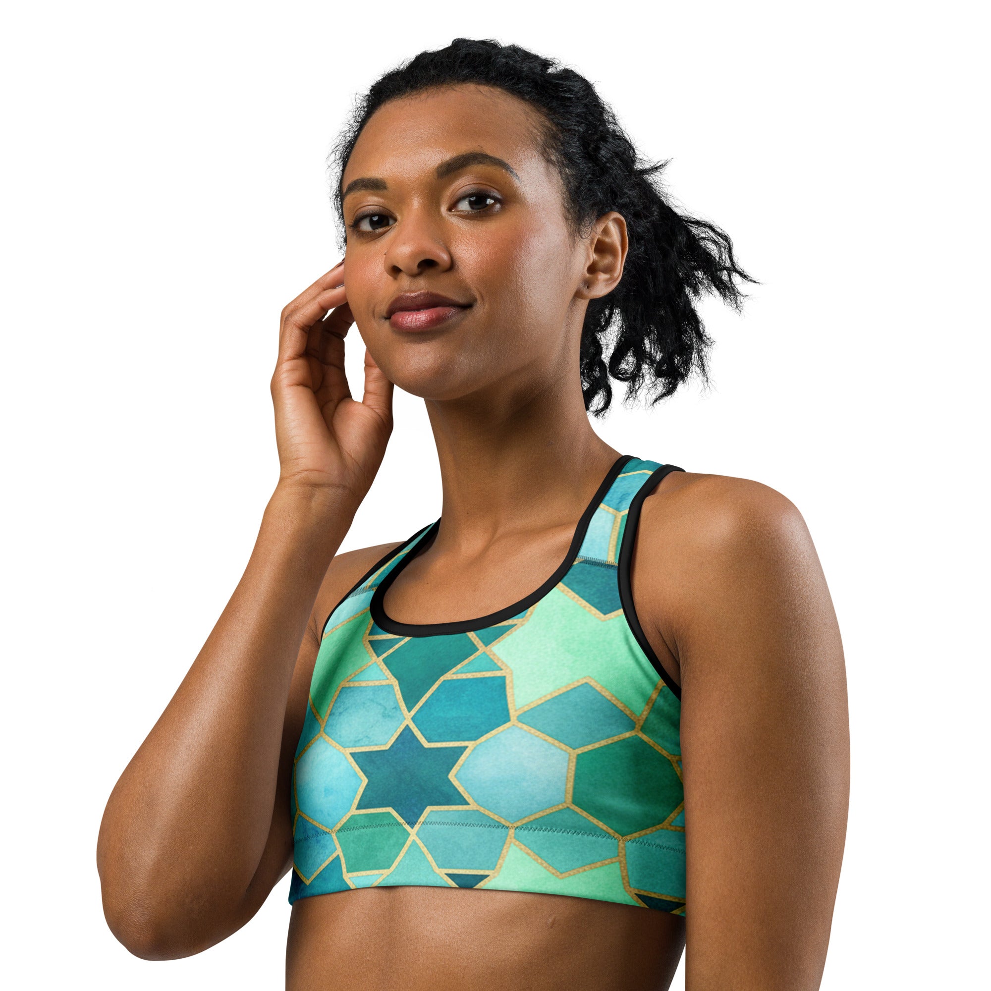 Arabic Watercolour Lagoon Sports Bra | GearBunch