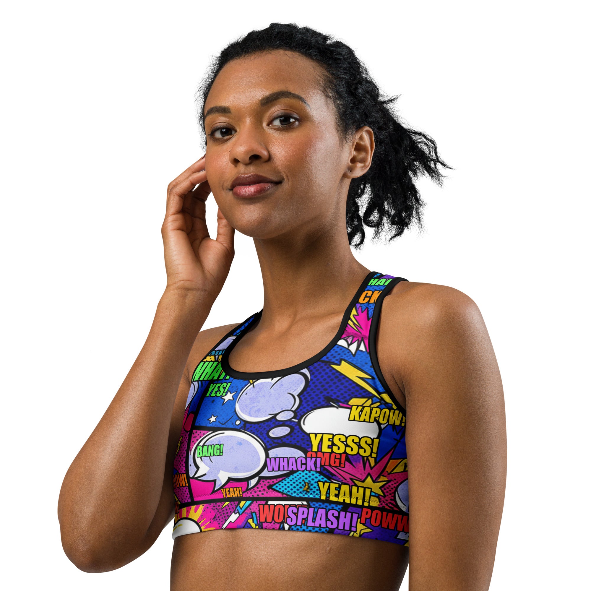 Comic Strip Cosmic Boom Sports Bra | GearBunch