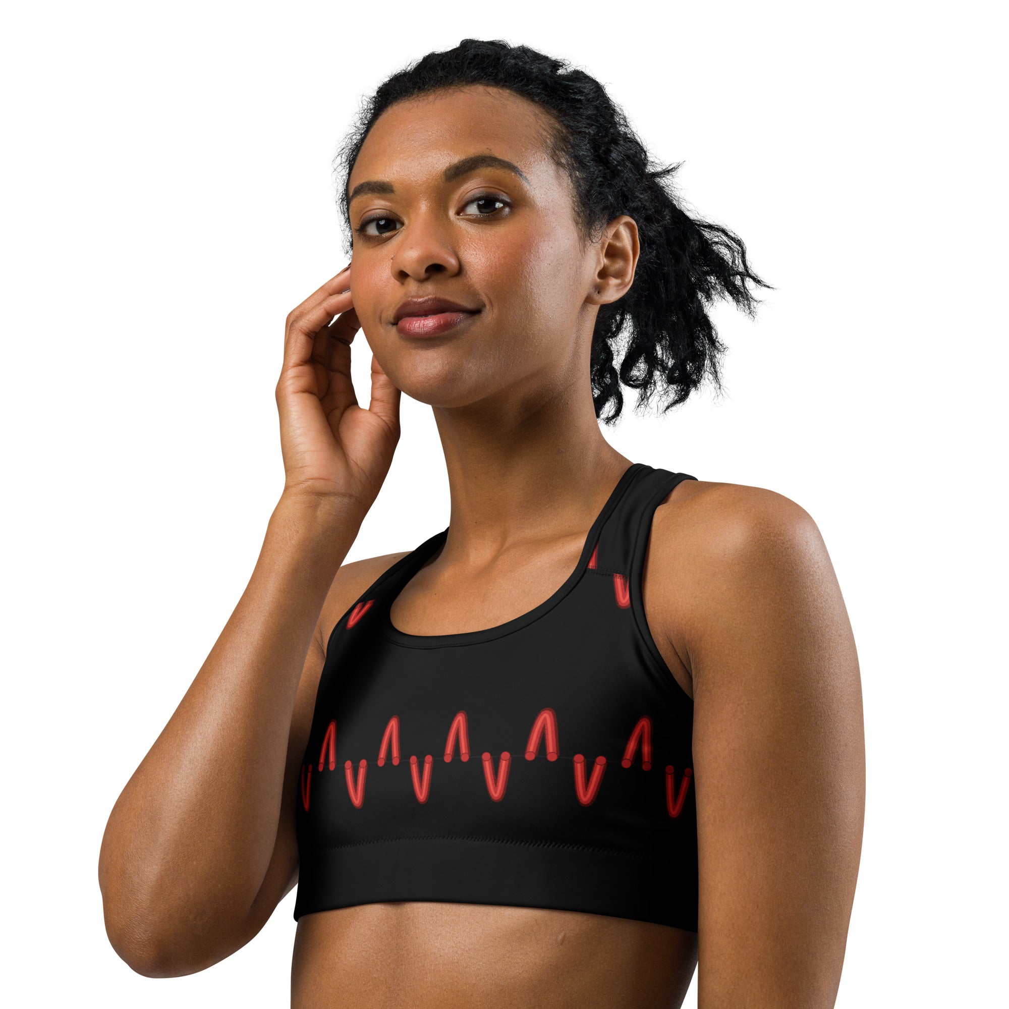 Black Baseball Stitches Sports Bra | GearBunch