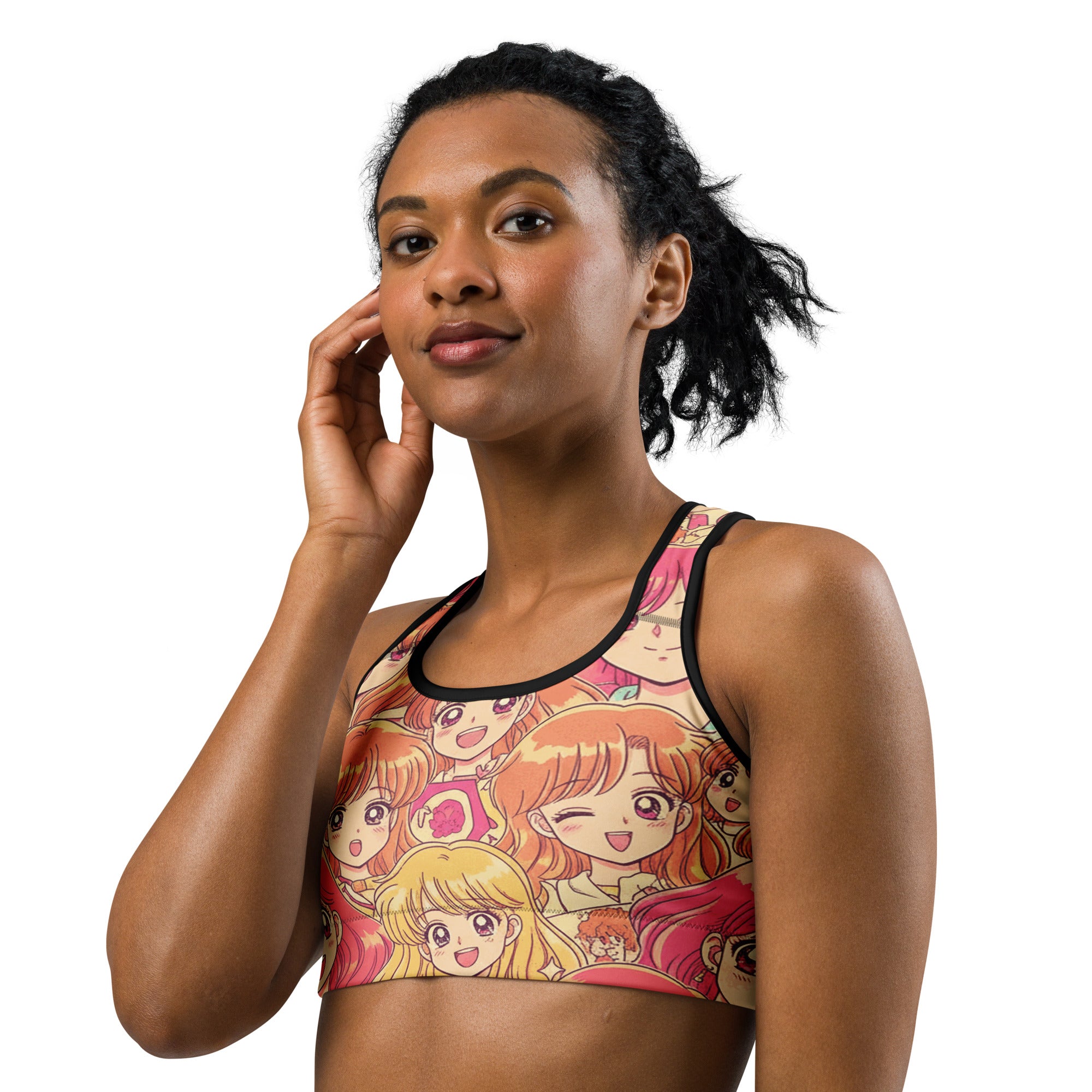 Anime Collage Retro Shojo Sports Bra | GearBunch