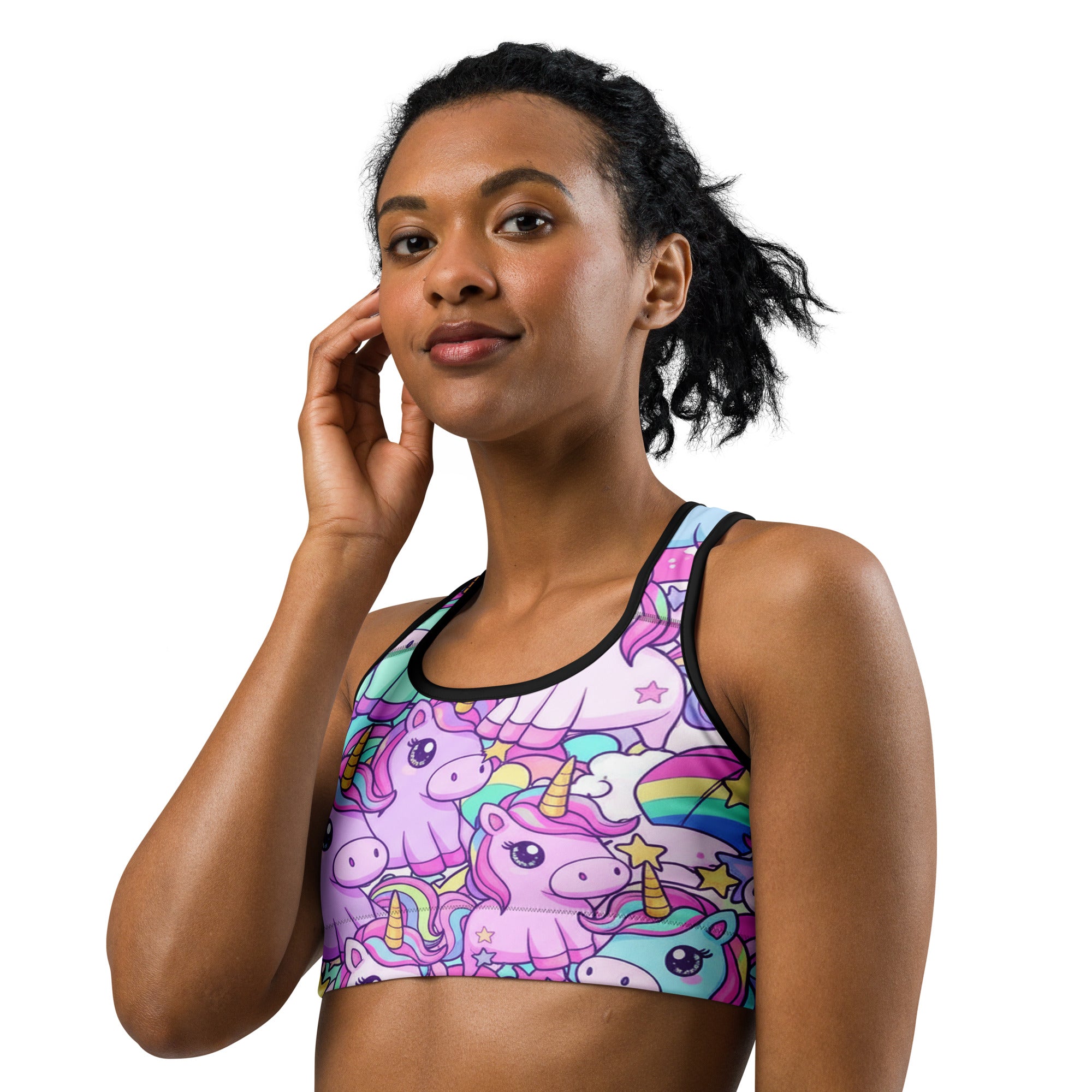 Vibrant Unicorn Rainbow Party Sports Bra | GearBunch