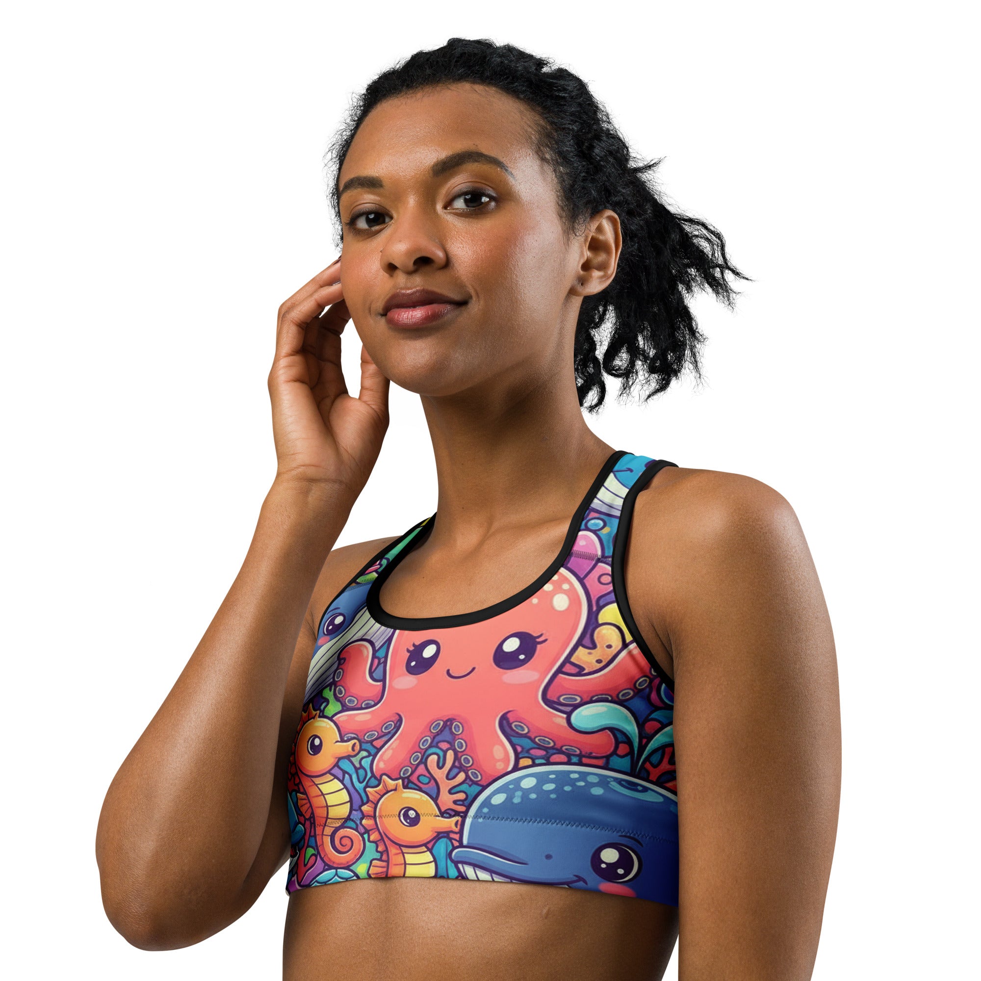 Vibrant Ocean Creatures Sports Bra | GearBunch