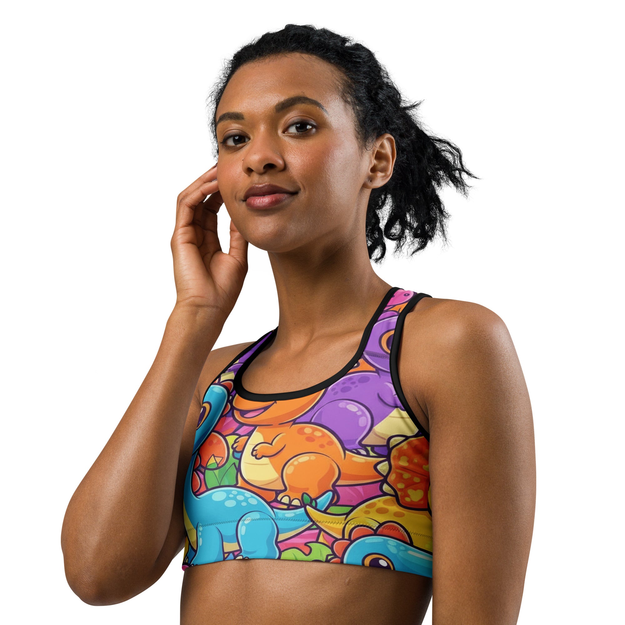 Vibrant Dinosaur Stomp Sports Bra | GearBunch
