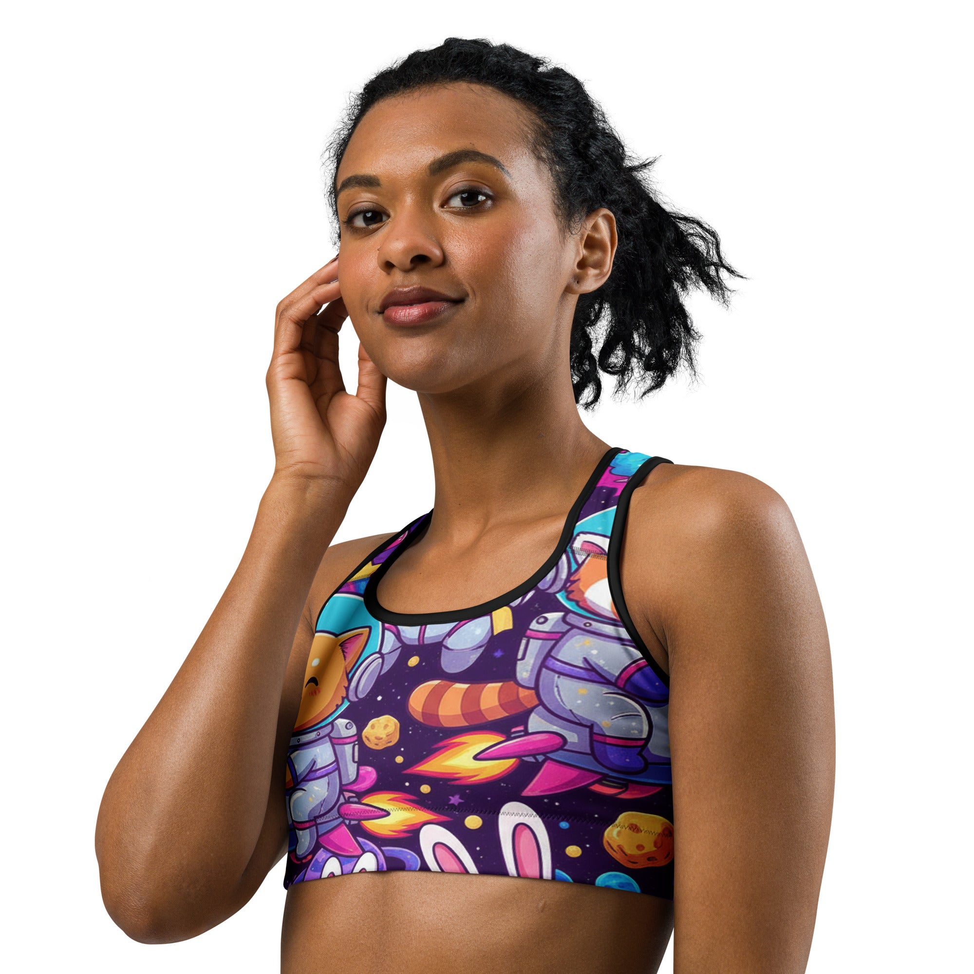 Vibrant Space Animals Sports Bra | GearBunch