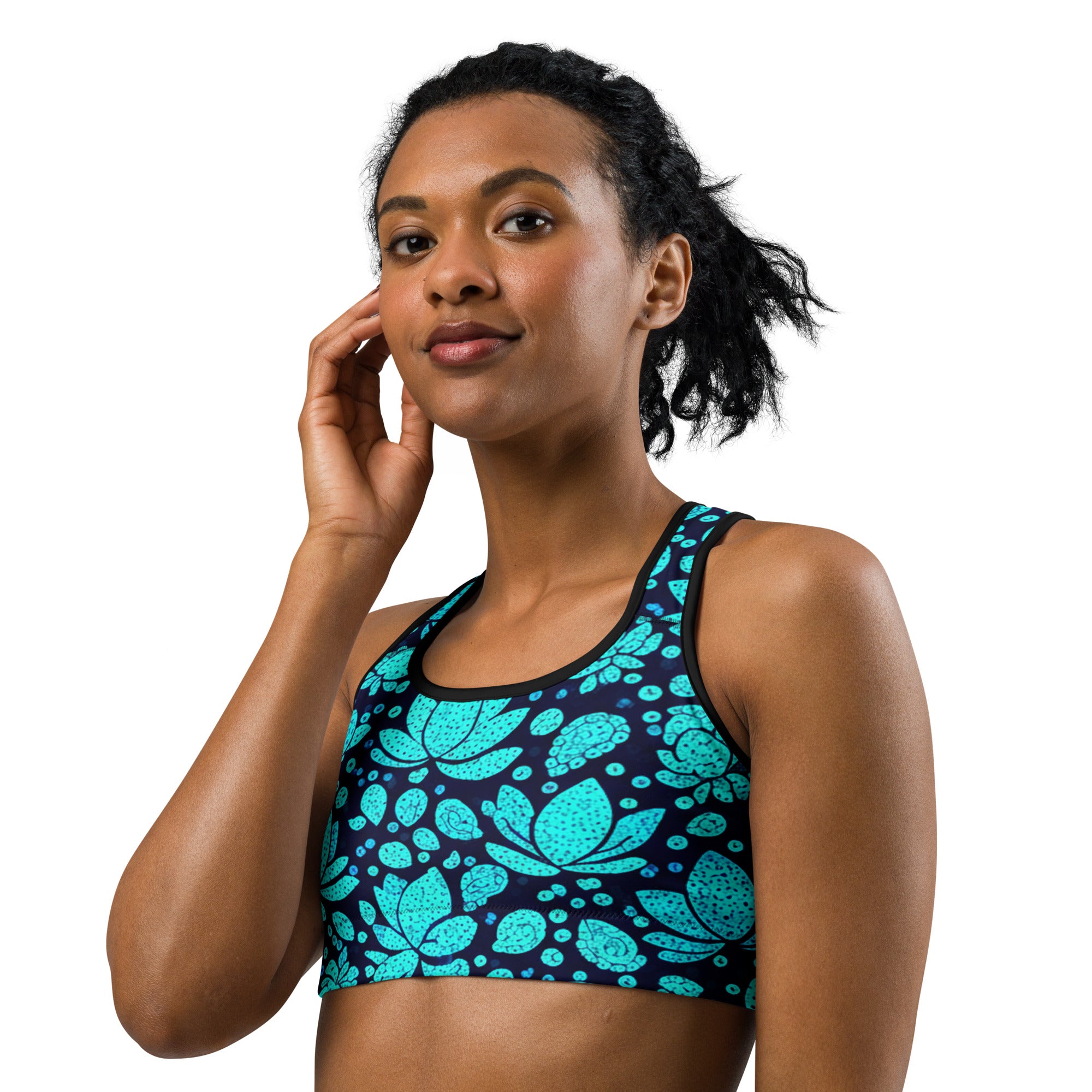 Teal Lotus Flower Sports Bra | GearBunch