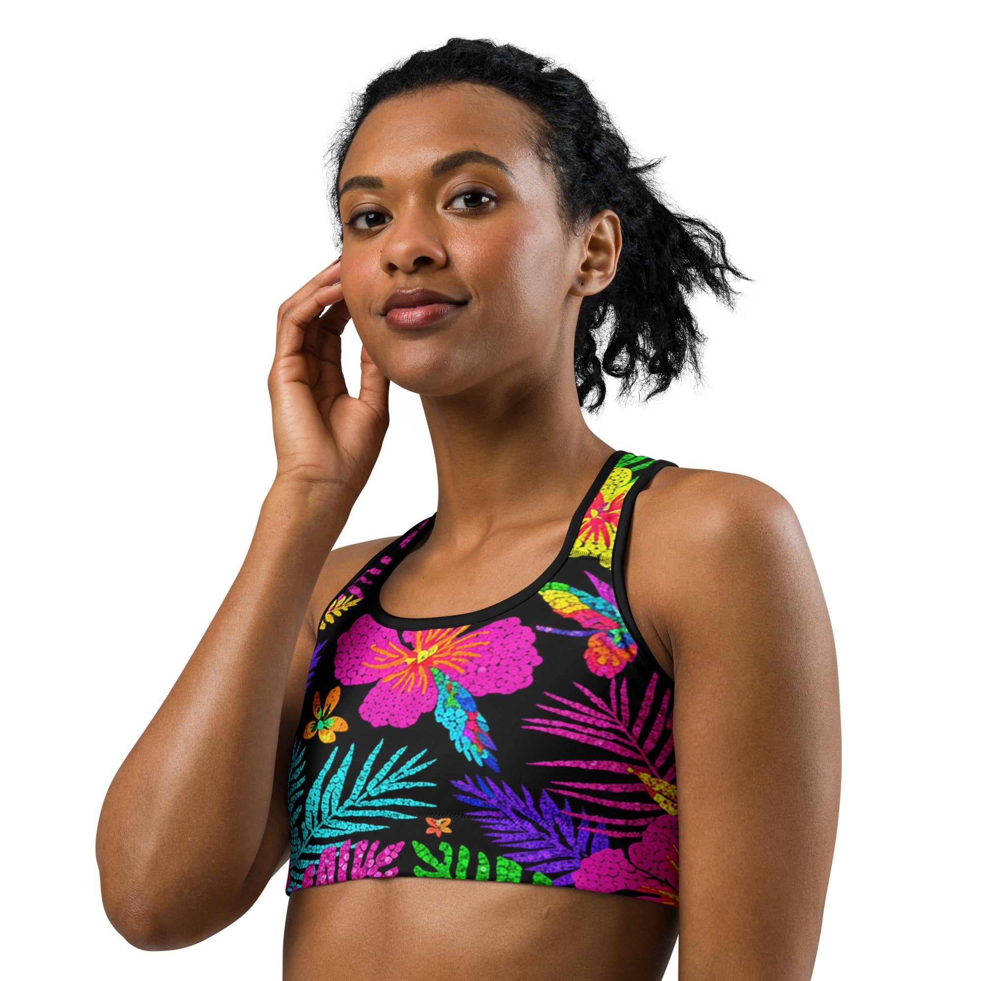 Rainbow Tropical Paillette Sports Bra | GearBunch