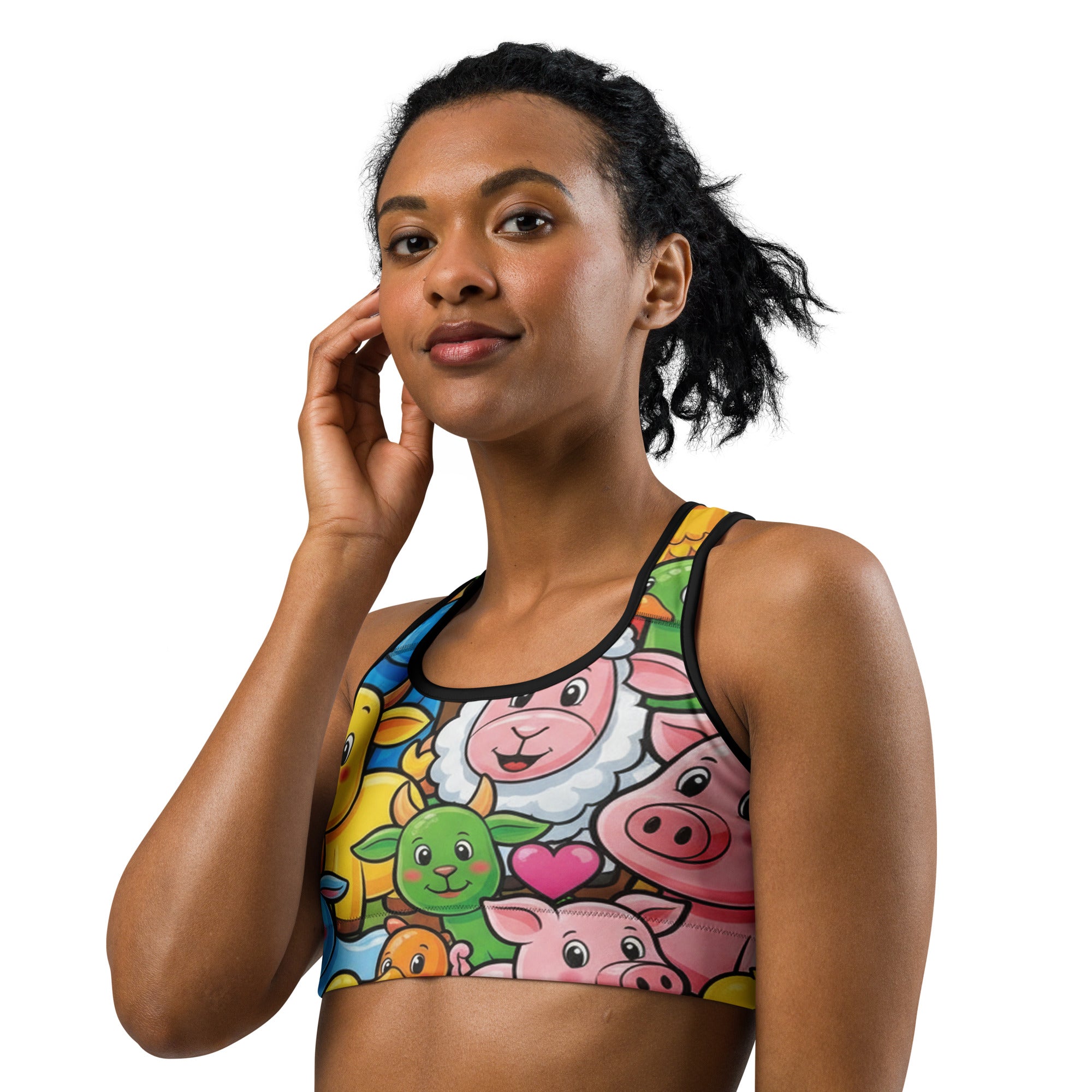 Vibrant Farm Animals Sports Bra | GearBunch