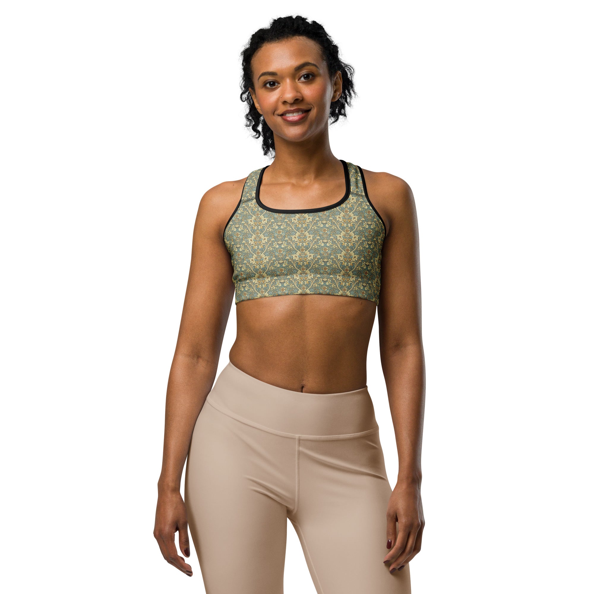 Women's floral Art Nouveau Fairytale sports bra front view