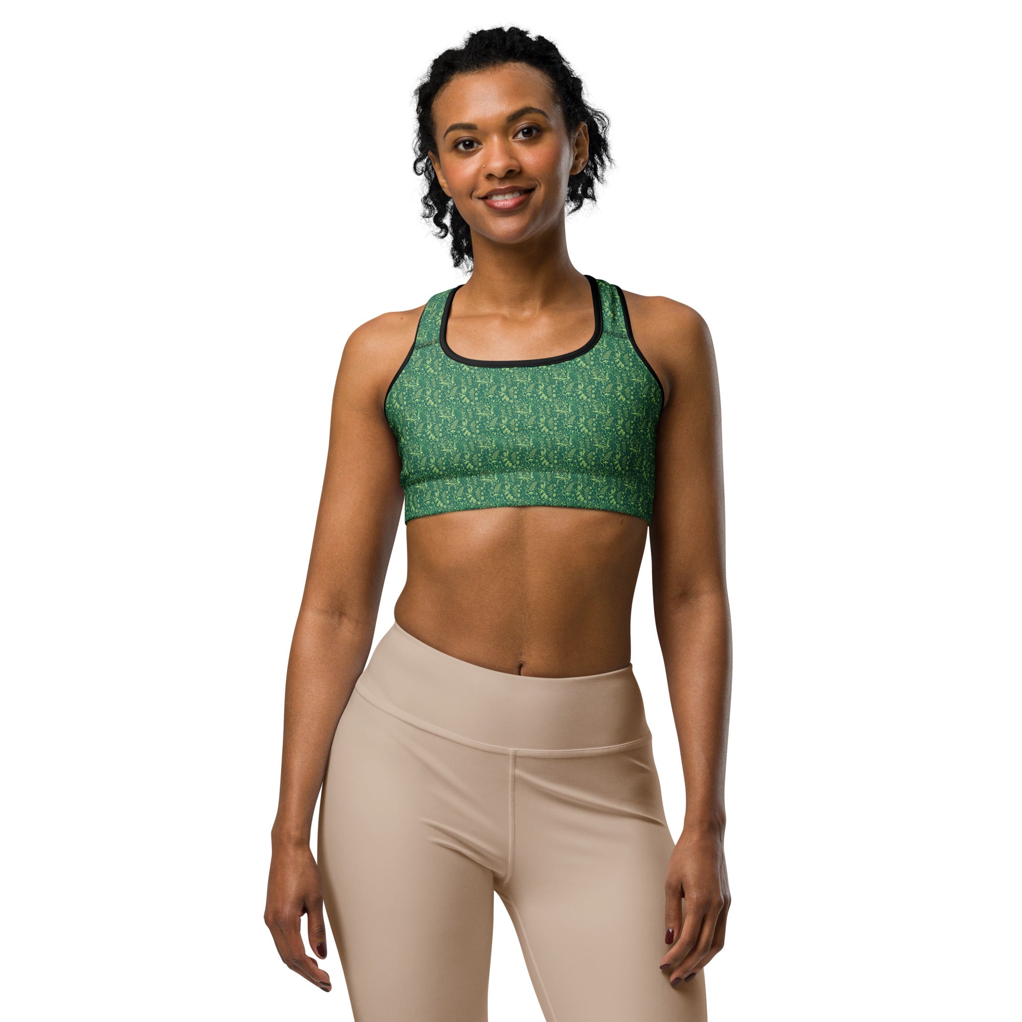 Women's floral botanical sports bra front view