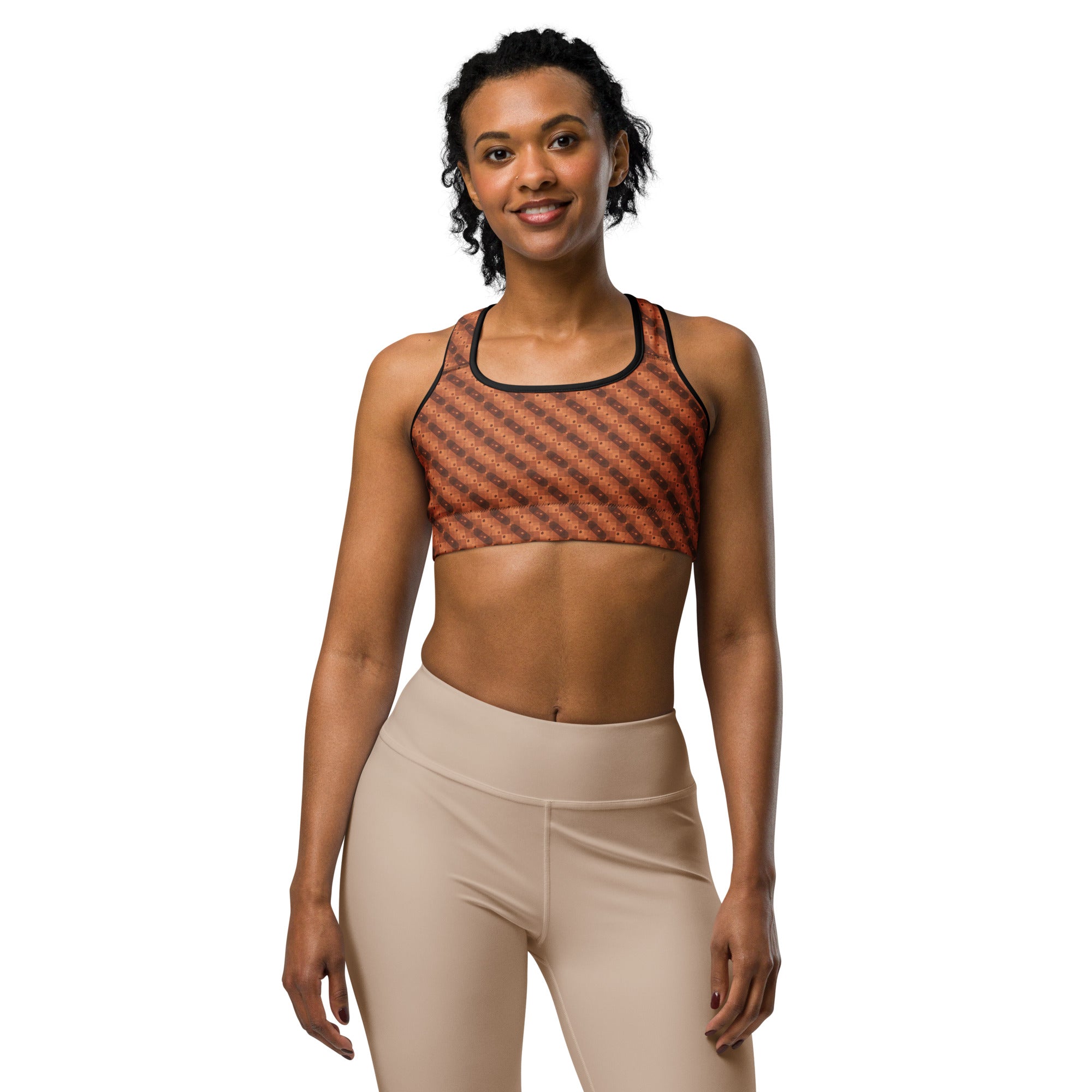 Women's autumn gingham check sports bra front view