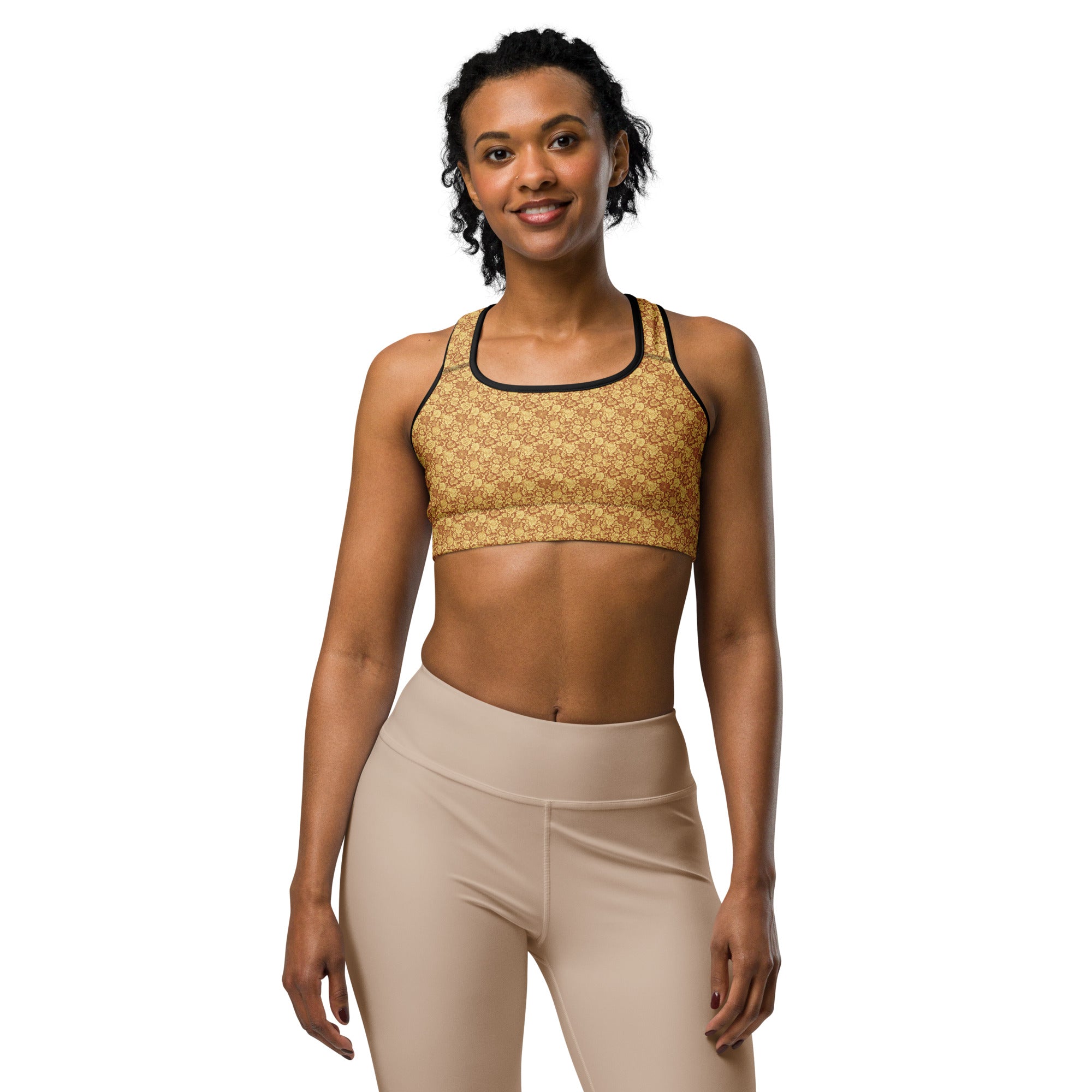 Women's vintage magazine fashion printed sports bra front view
