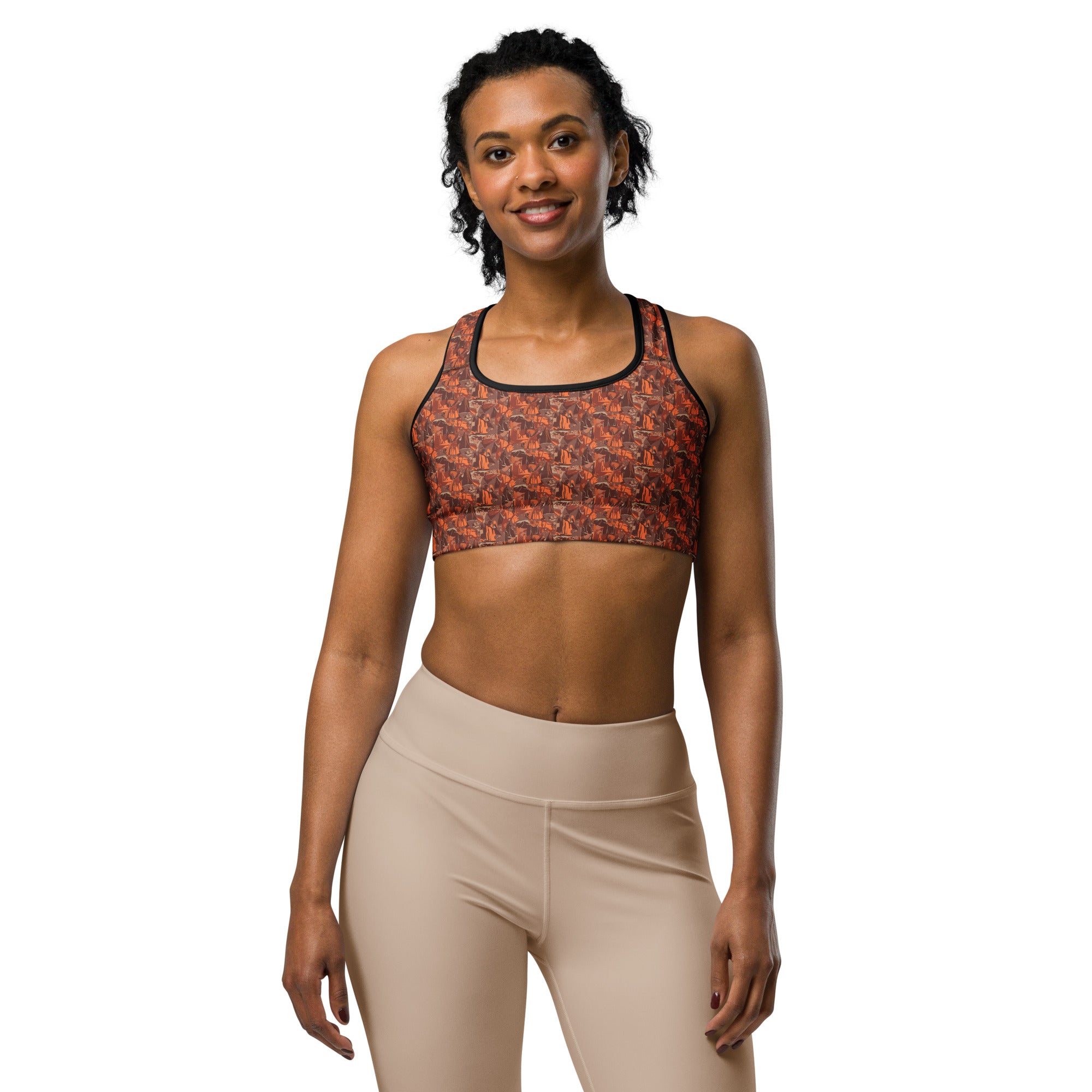 Women's broken desert landscape sports bra front view