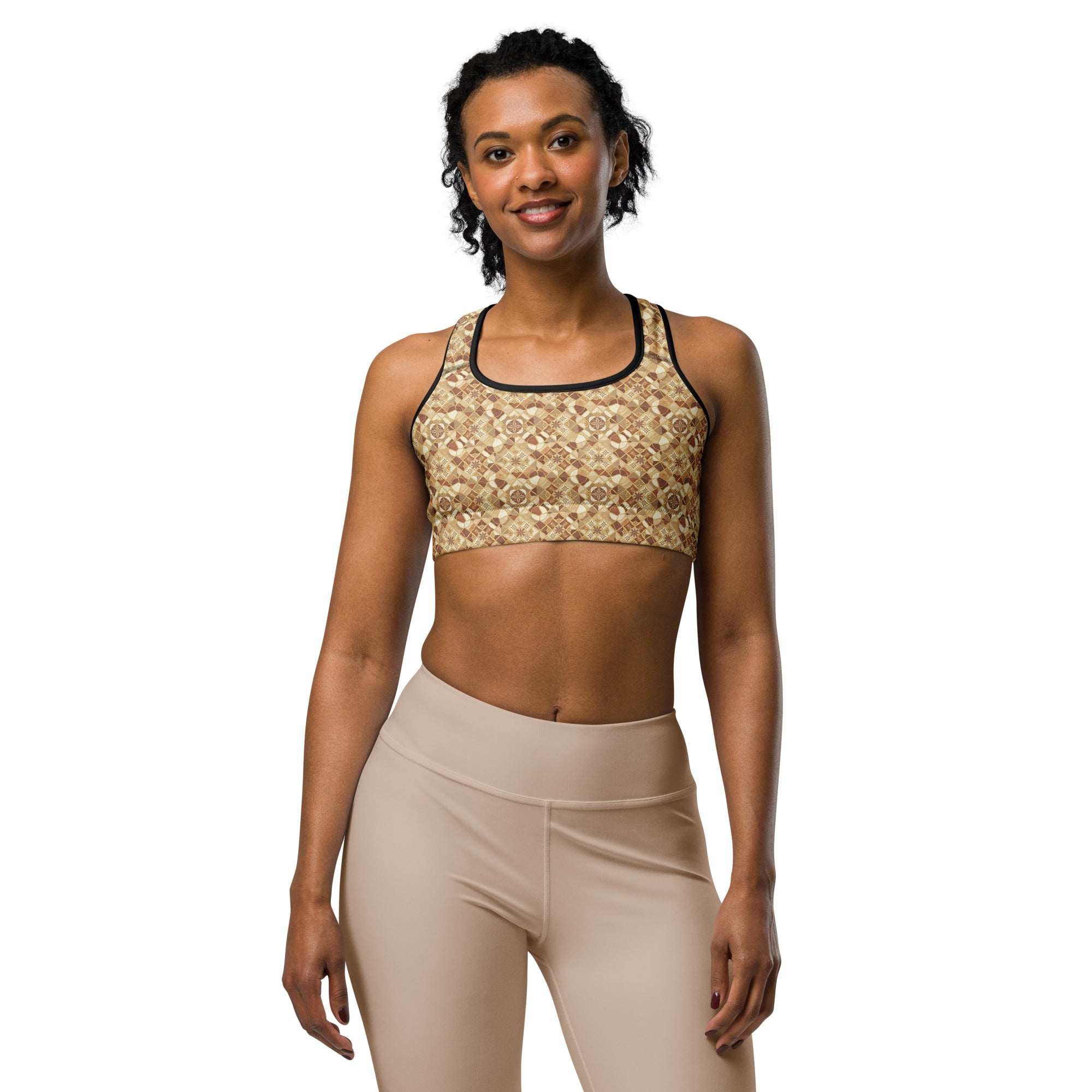 Women's jerusalem stone mosaic sports bra front view