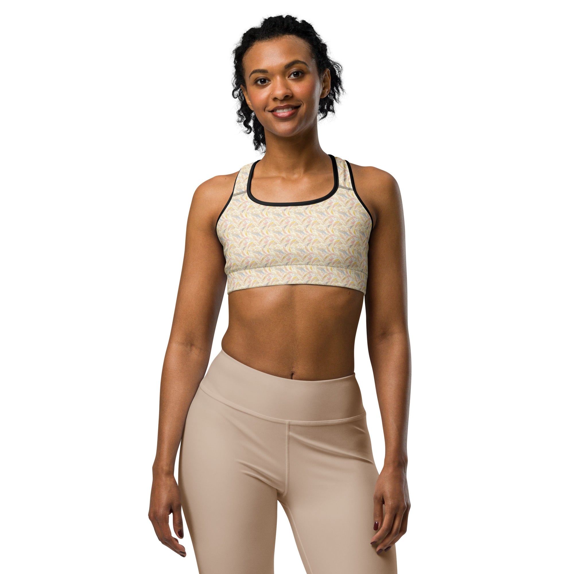 Women's black angel feathers sports bra front view