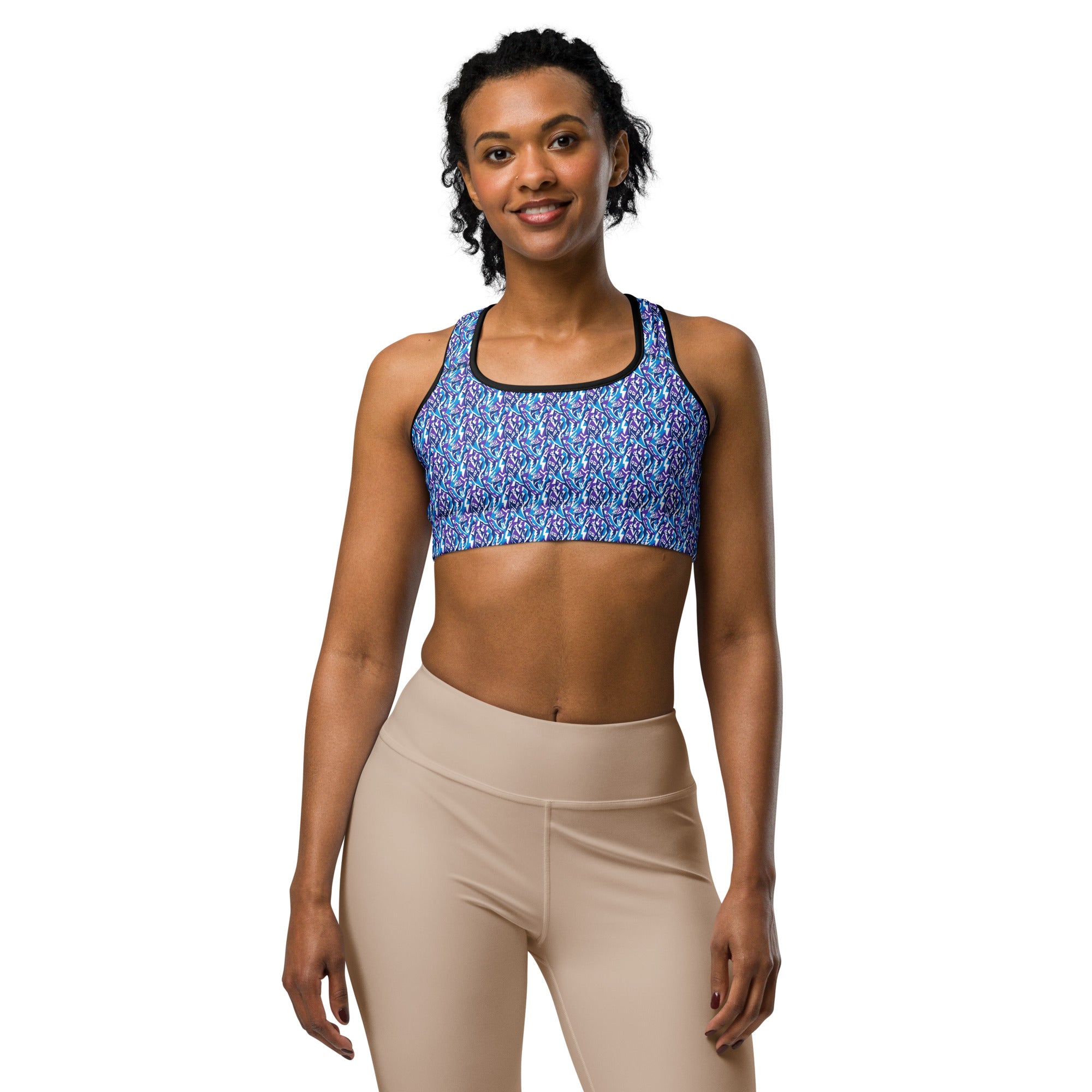 Women's aquarius electric waves sports bra front view