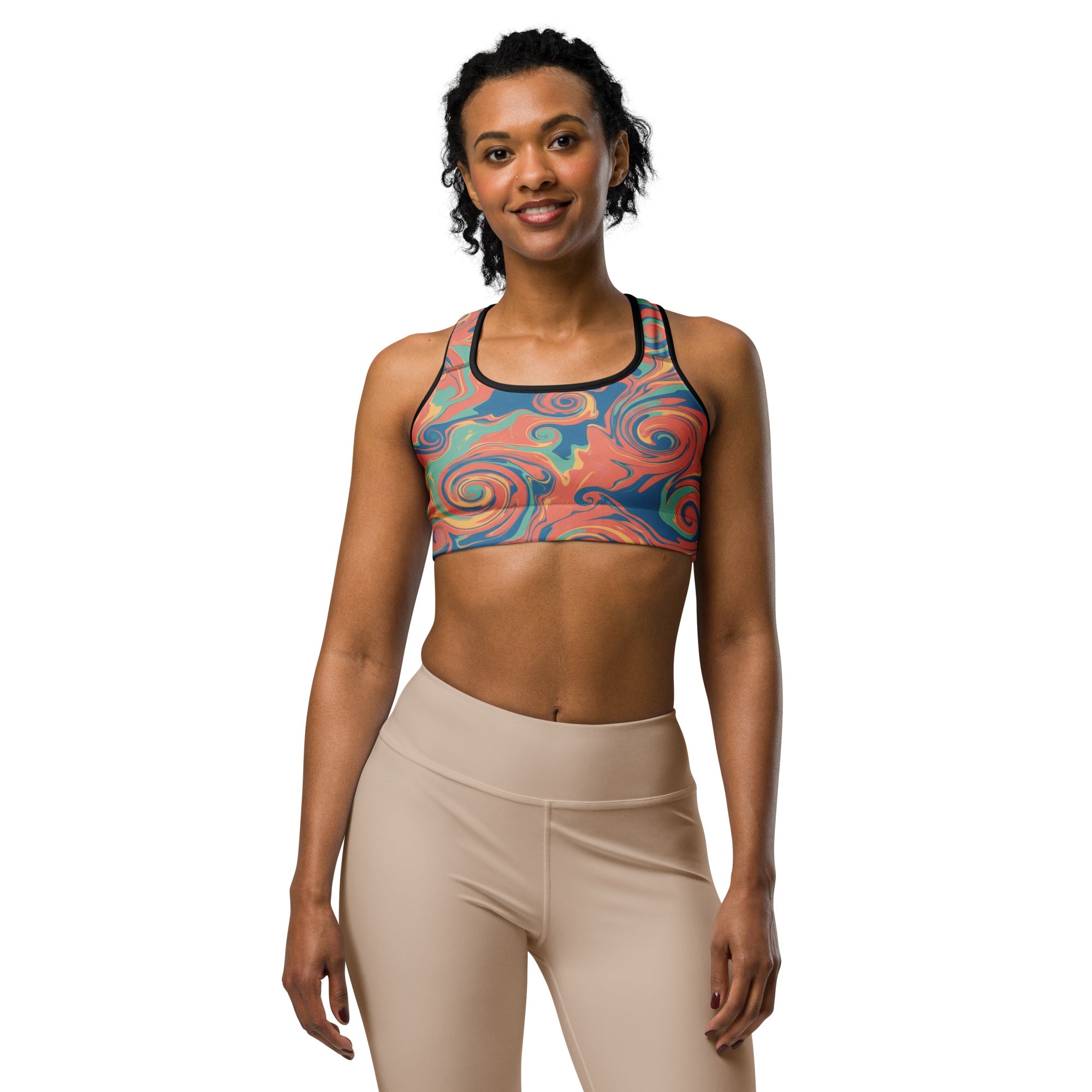 Women's coral reef printed sports bra front view