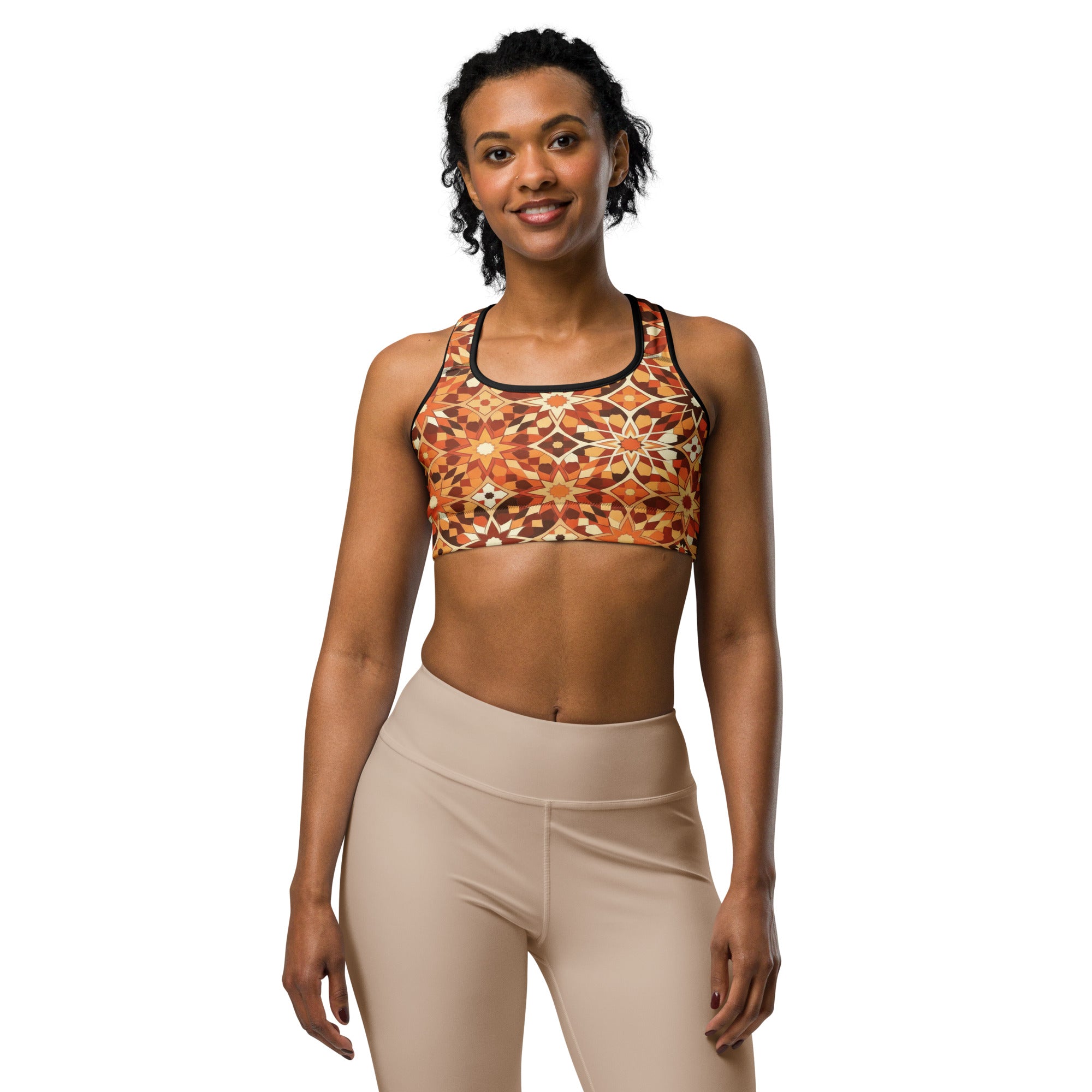 Women's zellige desert sand sports bra front view