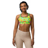Women's tropical punch printed sports bra front view