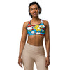 Women's comic pop electric blue sports bra front view