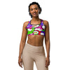 Women's comic pop neon pink sports bra front view