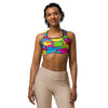 Women's comic strip retro sunday printed sports bra front view