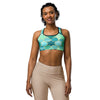 Women's arabic watercolour lagoon sports bra front view