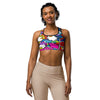Women's comic strip ninja night printed sports bra front view