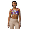 Women's comic strip disco funk sports bra front view