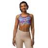 Women's kawaii space cats printed sports bra front view