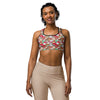 Women's kawaii bakery shop printed sports bra front view