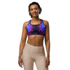 Women's psychedelic supernova printed sports bra front view