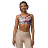 Women's anime collage sakura school printed sports bra front view