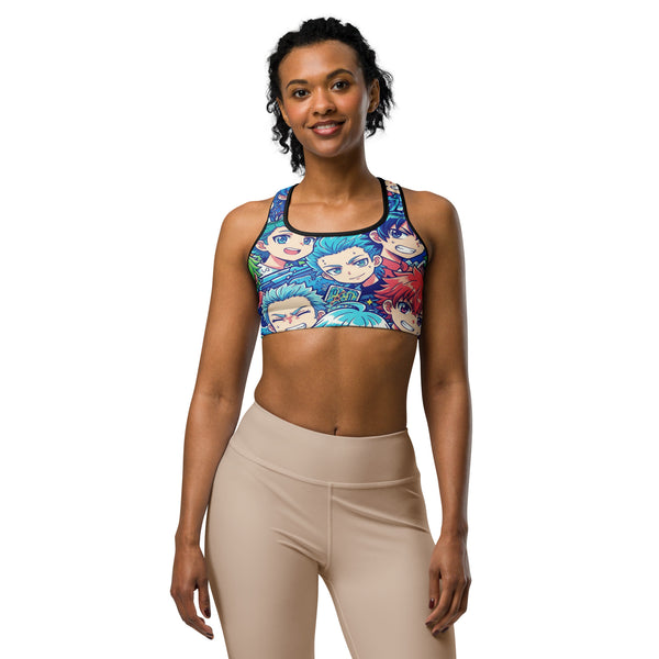 Women's anime ocean wave sports bra front view