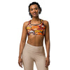 Women's anime collage fire spirit printed sports bra front view