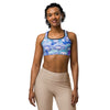 Women's anime collage ice kingdom printed sports bra front view