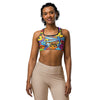 Women's vibrant bug life printed sports bra front view