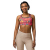 Women's flamingo flock sports bra front view