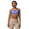 Women's psychedelic chrome spectrum sports bra front view