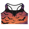Women's bat swarm twilight printed sports bra front view