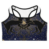 Women's black cat constellation sports bra front view