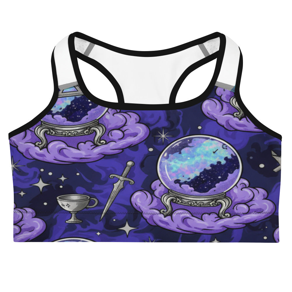 Women's crystal ball smoke magic printed sports bra front view