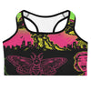 Women's drive-in horror b-movie printed sports bra front view