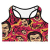 Women's hammer horror poster collage sports bra front view