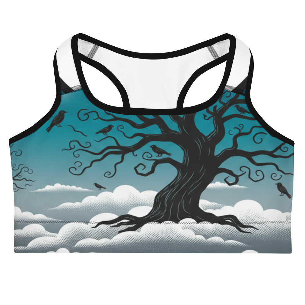 Women's haunted forest silhouette sports bra front view