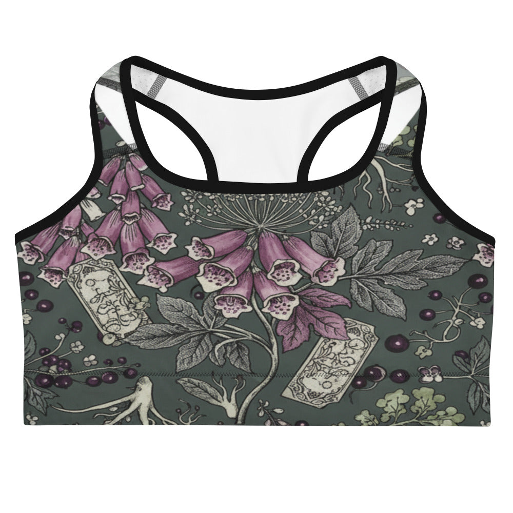 Women's hemlock and foxglove goth sports bra front view