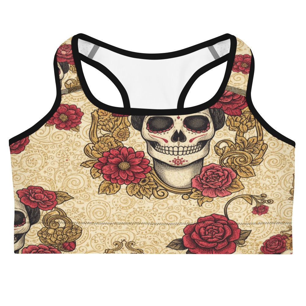 Women's floral crown sports bra front view