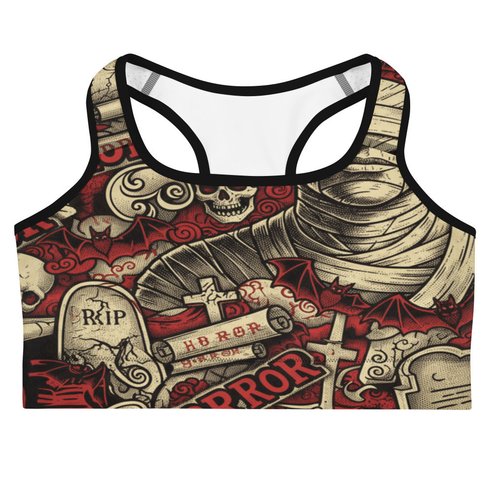 Women's universal monsters retro printed sports bra front view