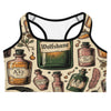 Women's witches apothecary bottles sports bra front view