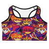 Anime Collage Sunset Samurai Sports Bra from GearBunch featuring an all-over anime-inspired print.
